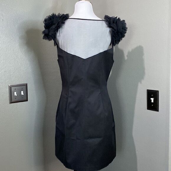 Pearl GEORGINA CHAPMAN of MARCHESA Black Grosgrain Dress Tulle Flowers - Picture 7 of 15